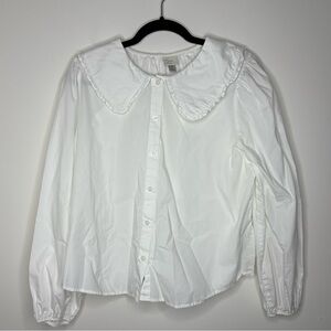 A New Day White Button-Up Blouse with Wide Ruffle Collar Size XL